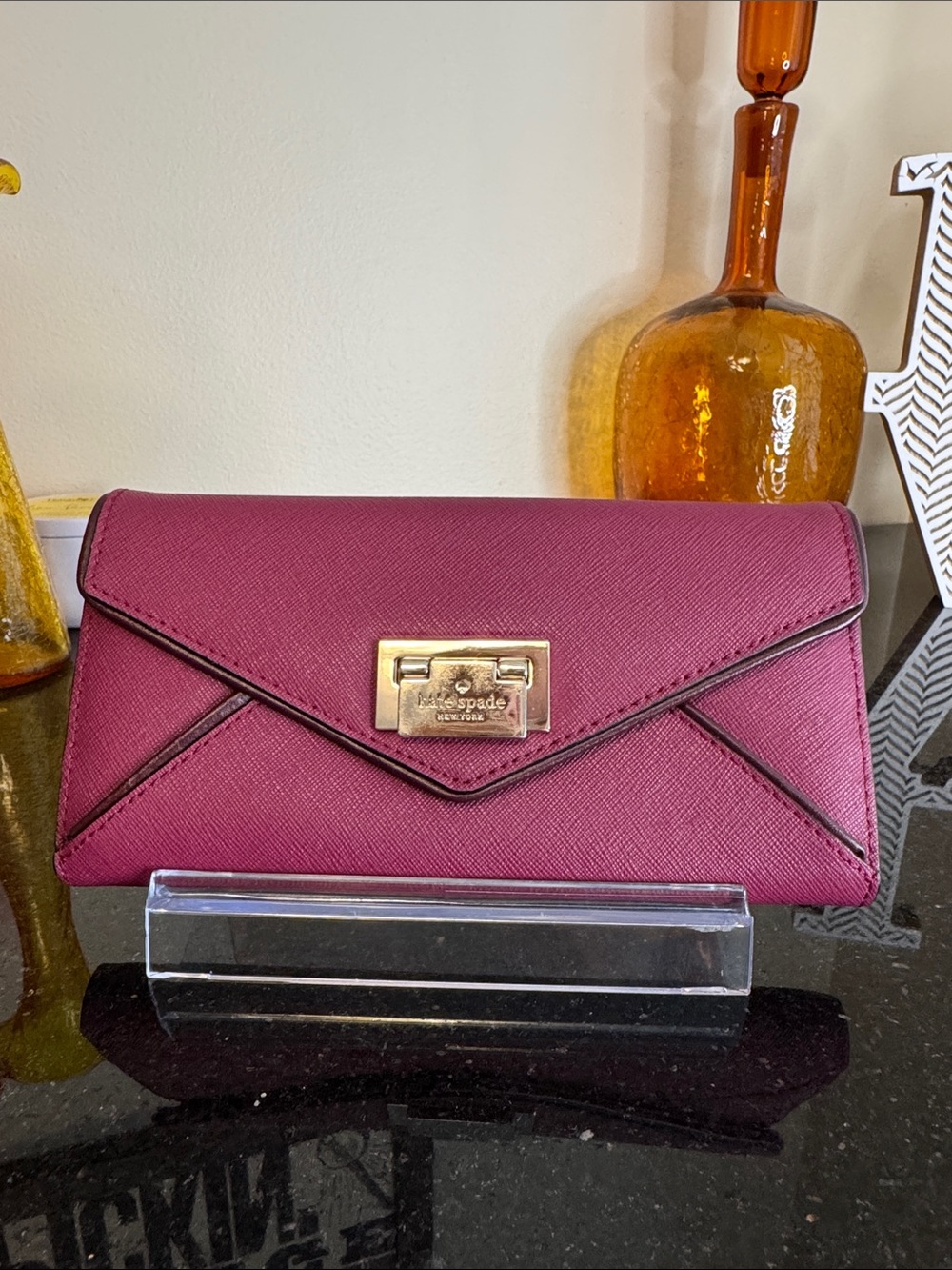 kate spade Magenta Envelope Wallet with Gold-Tone Lock